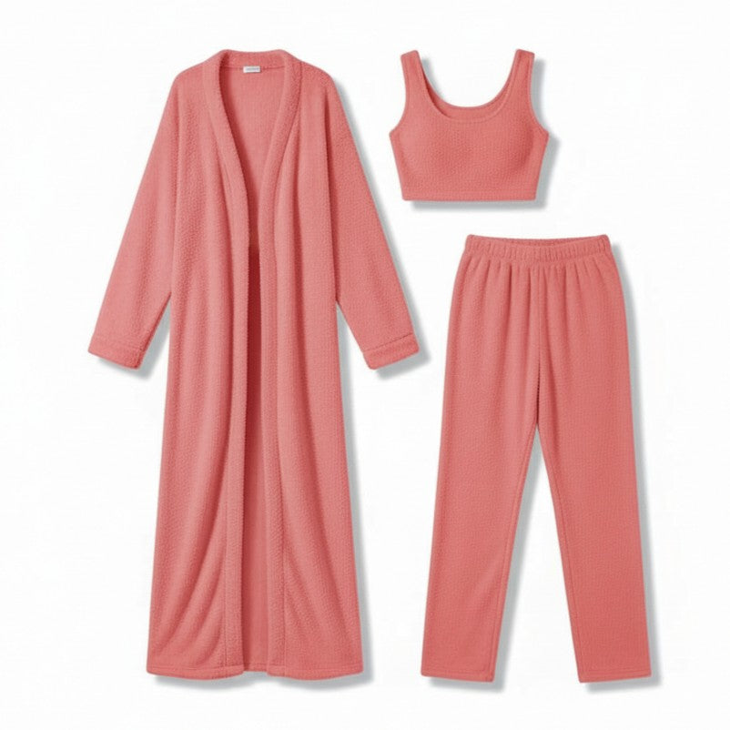 Women’s Cozy 3 Piece Pajama Set Crop Top, Wide-Leg Pants and Pullover Lounge Set-Bon Voyage Vintage