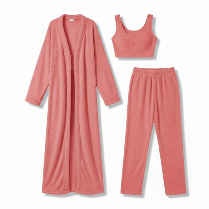 Women’s Cozy 3 Piece Pajama Set Crop Top, Wide-Leg Pants and Pullover Lounge Set-Bon Voyage Vintage