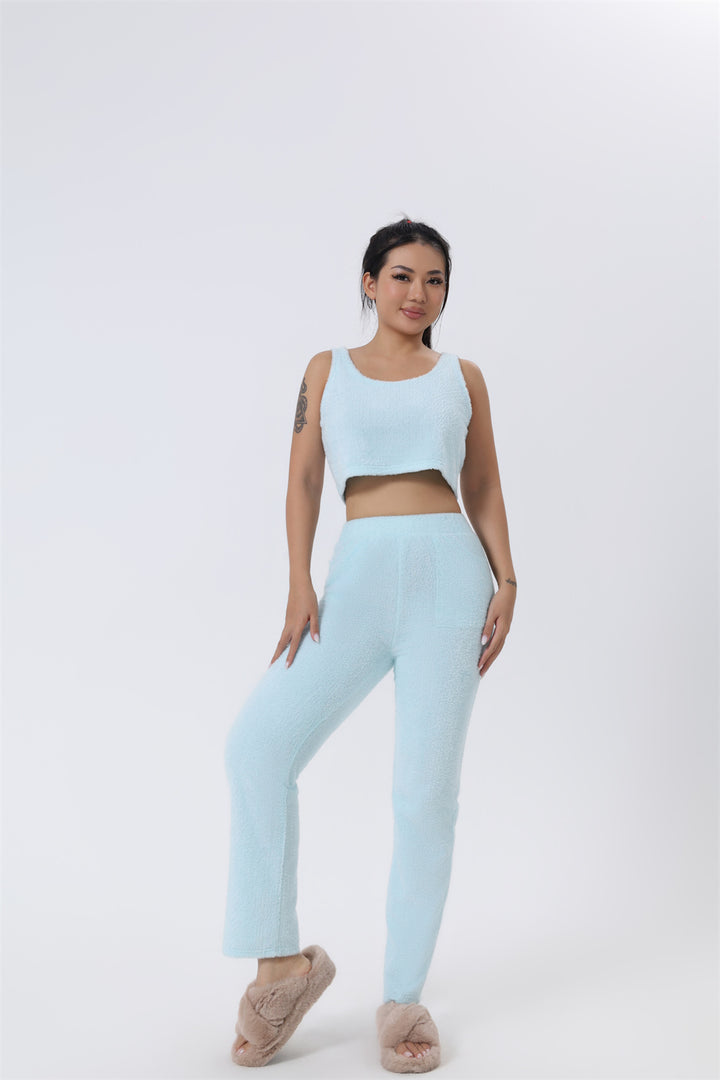 Women’s Cozy 3 Piece Pajama Set Crop Top, Wide-Leg Pants and Pullover Lounge Set-Bon Voyage Vintage
