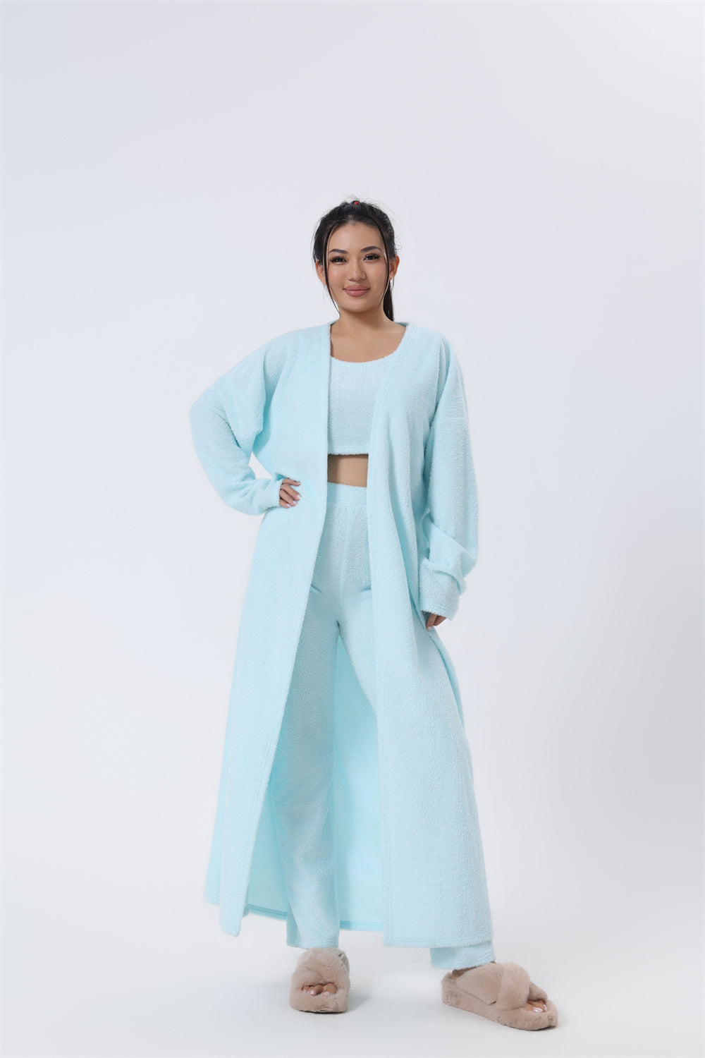 Women’s Cozy 3 Piece Pajama Set Crop Top, Wide-Leg Pants and Pullover Lounge Set-Bon Voyage Vintage