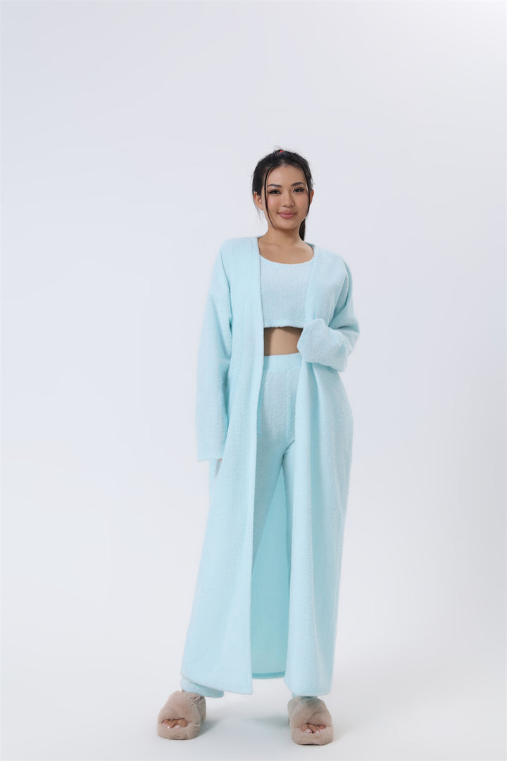 Women’s Cozy 3 Piece Pajama Set Crop Top, Wide-Leg Pants and Pullover Lounge Set-Bon Voyage Vintage