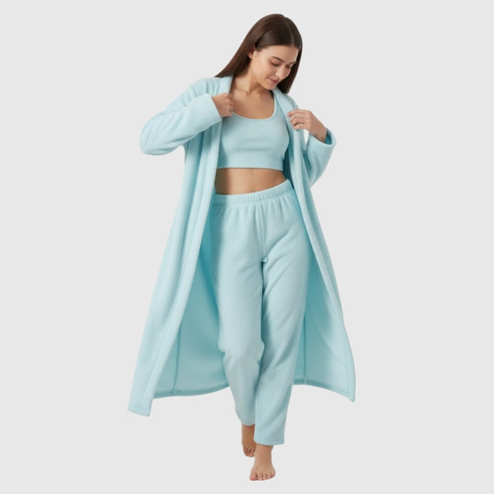 Women’s Cozy 3 Piece Pajama Set Crop Top, Wide-Leg Pants and Pullover Lounge Set-Bon Voyage Vintage