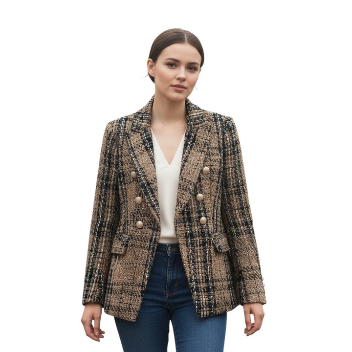 Women's Elegant Checkered Long Sleeve Blazer-Bon Voyage Vintage