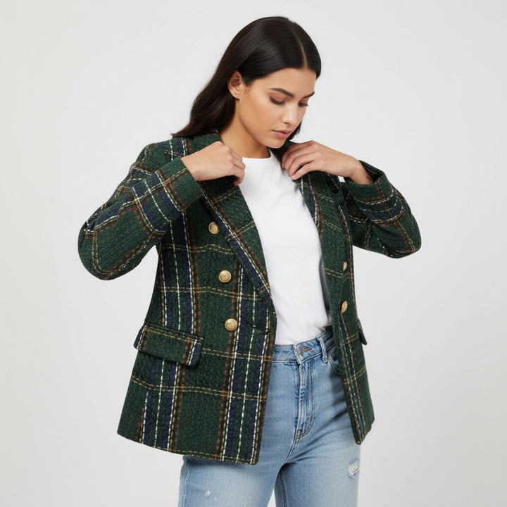 Women's Elegant Checkered Long Sleeve Blazer