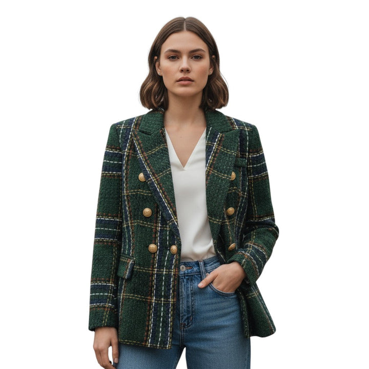 Women's Elegant Checkered Long Sleeve Blazer-Bon Voyage Vintage
