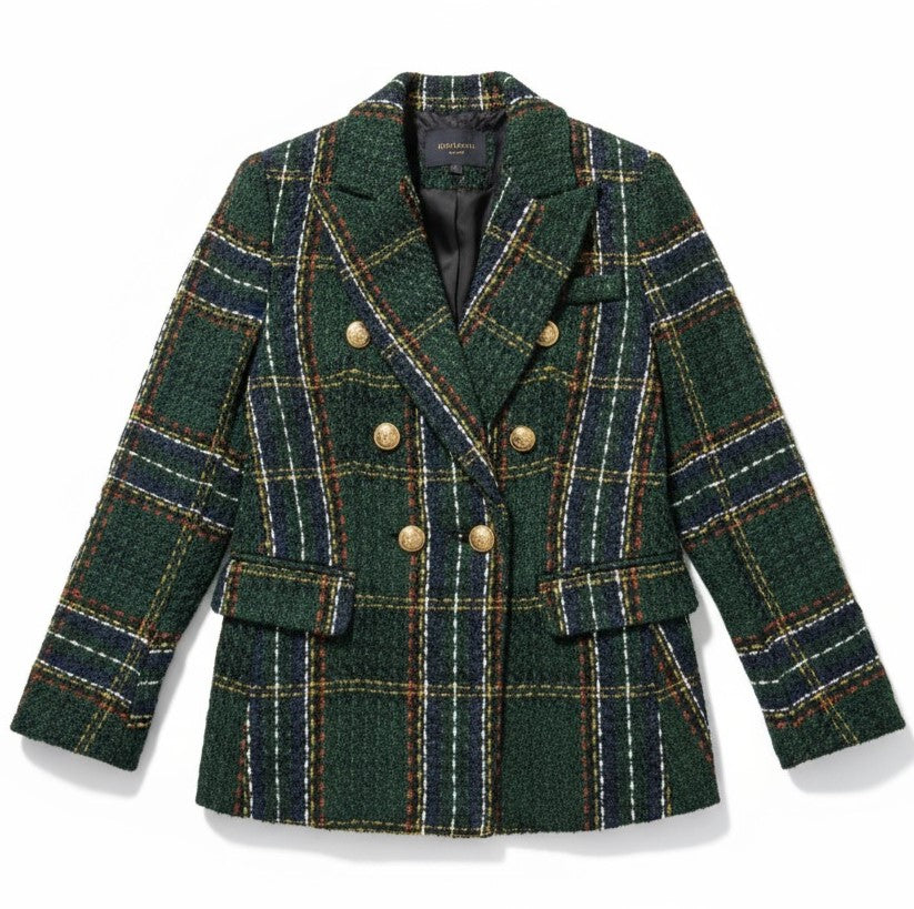 Women's Elegant Checkered Long Sleeve Blazer-Bon Voyage Vintage