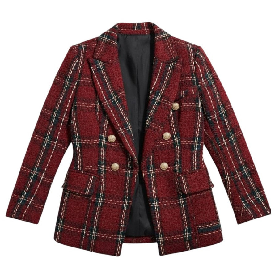 Women's Elegant Checkered Long Sleeve Blazer-Bon Voyage Vintage