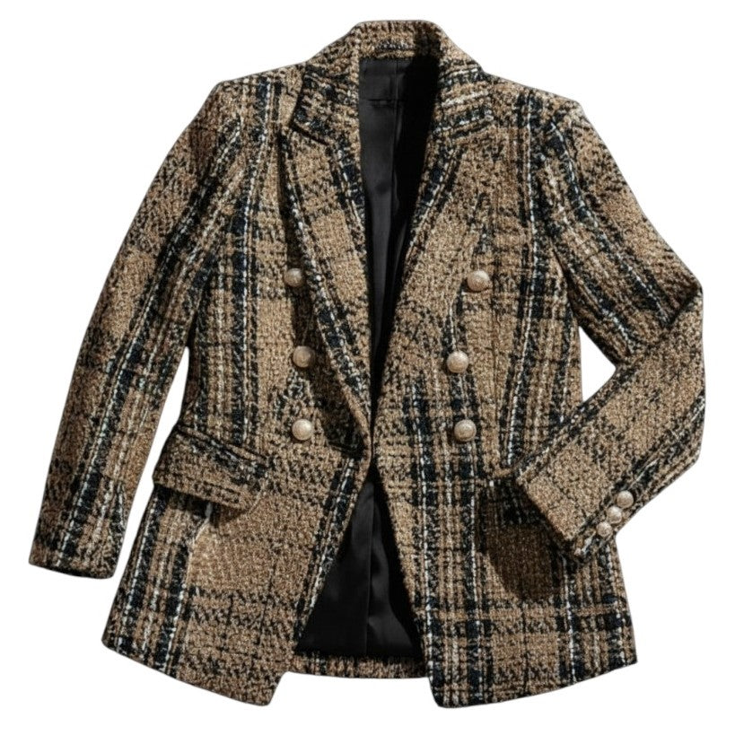 Women's Elegant Checkered Long Sleeve Blazer-Bon Voyage Vintage