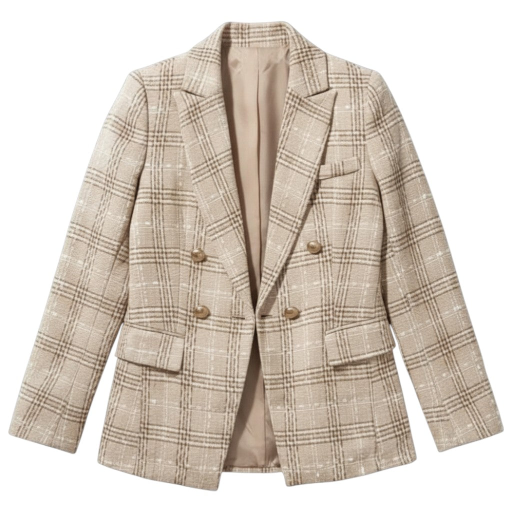 Women's Elegant Checkered Long Sleeve Blazer-Bon Voyage Vintage
