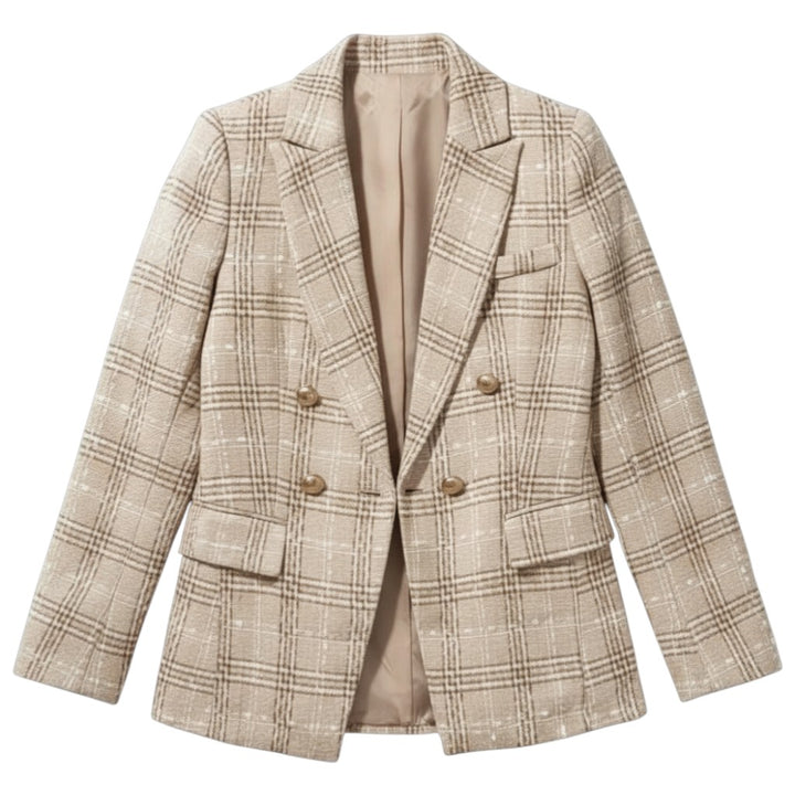 Women's Elegant Checkered Long Sleeve Blazer-Bon Voyage Vintage