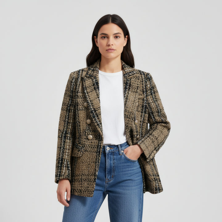 Women's Elegant Checkered Long Sleeve Blazer-Bon Voyage Vintage