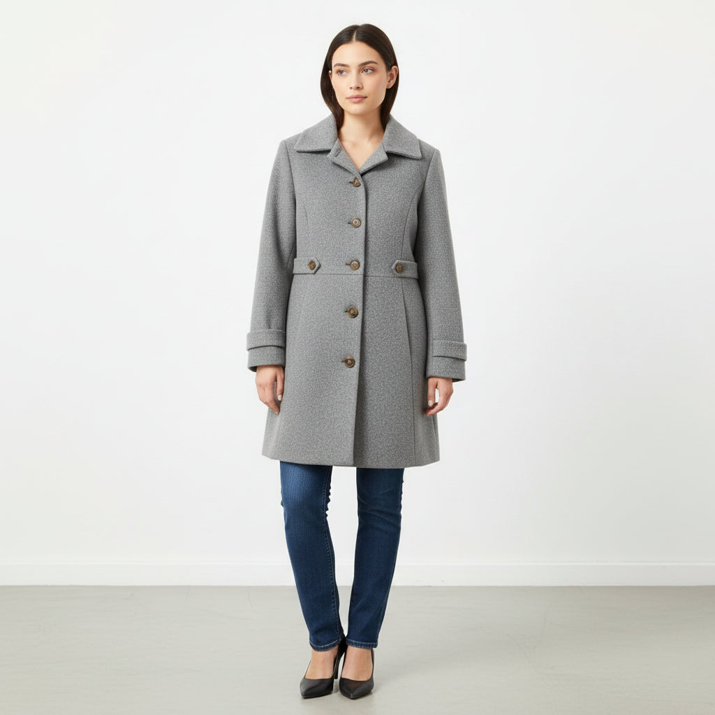 Women’s Elegant Woolen Coat Single-Breasted Lapel Mid-Length Jacket-Bon Voyage Vintage