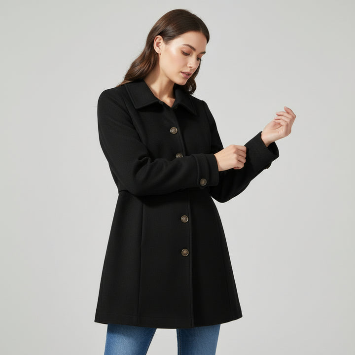 Women’s Elegant Woolen Coat Single-Breasted Lapel Mid-Length Jacket-Bon Voyage Vintage