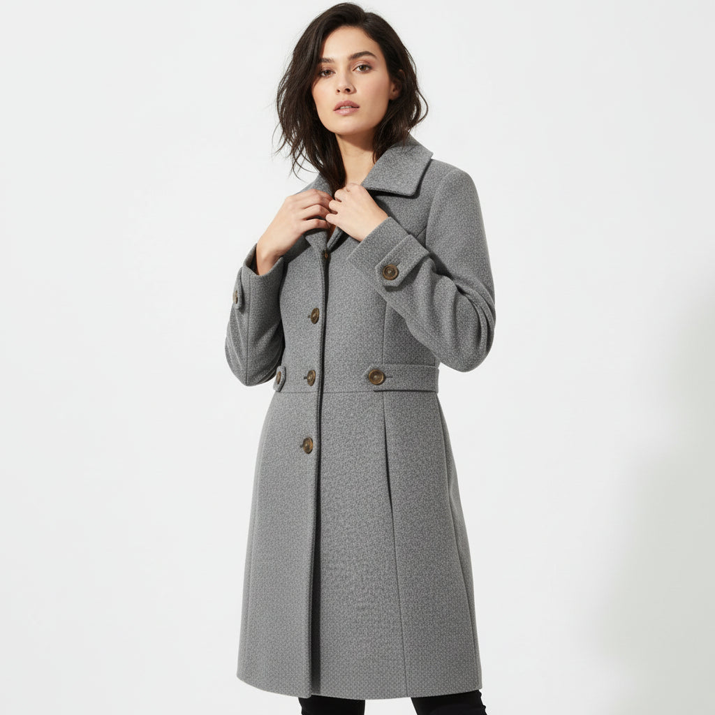 Women’s Elegant Woolen Coat Single-Breasted Lapel Mid-Length Jacket-Bon Voyage Vintage
