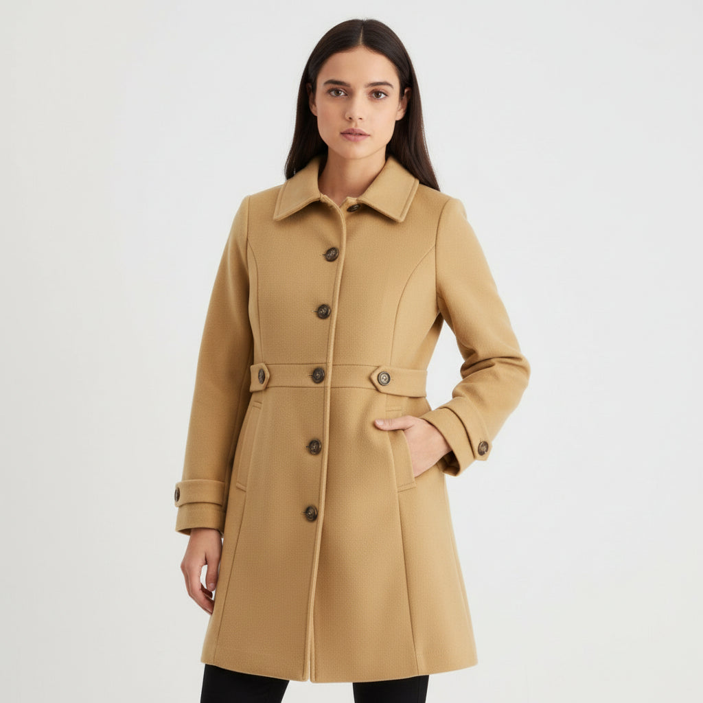 Women’s Elegant Woolen Coat Single-Breasted Lapel Mid-Length Jacket-Bon Voyage Vintage