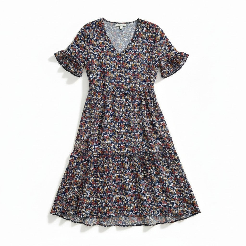 Women’s Floral Midi Dress Lightweight Autumn Casual Dress-Bon Voyage Vintage