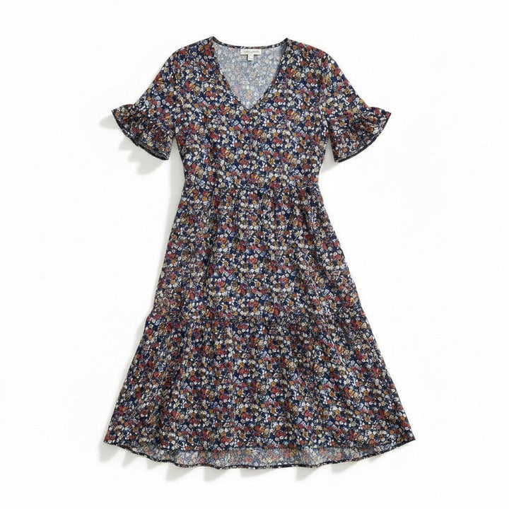 Women’s Floral Midi Dress Lightweight Autumn Casual Dress-Bon Voyage Vintage
