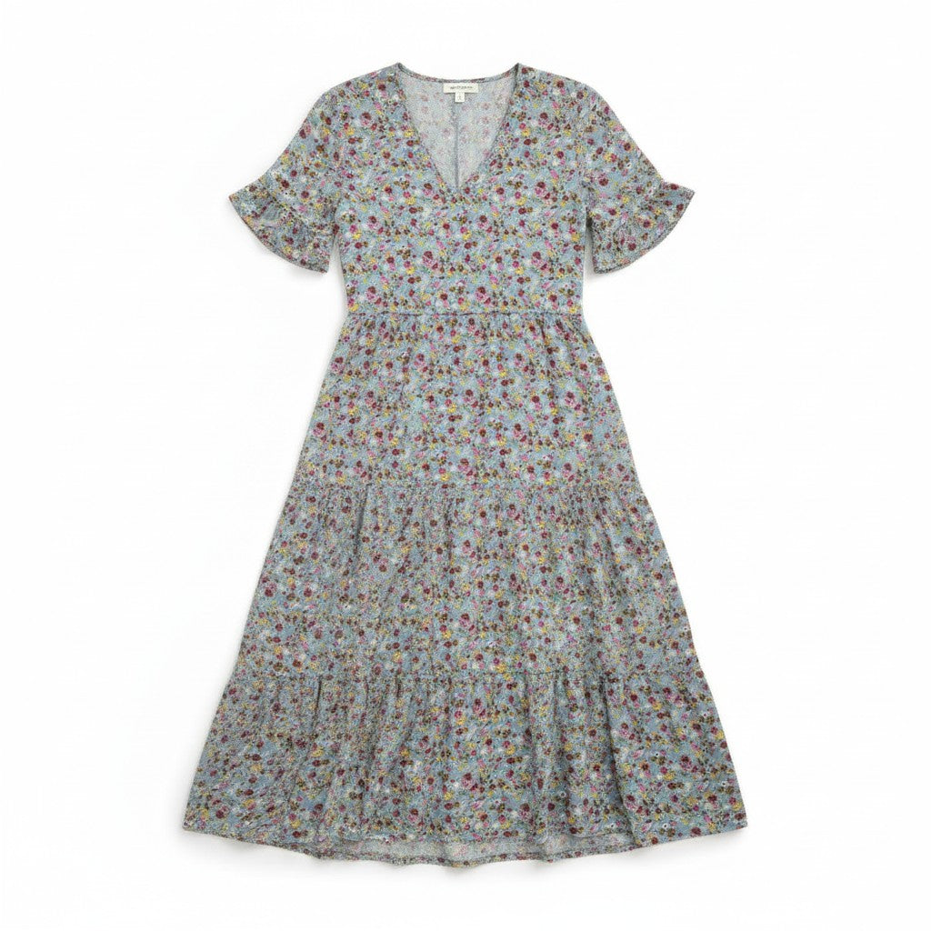 Women’s Floral Midi Dress Lightweight Autumn Casual Dress-Bon Voyage Vintage