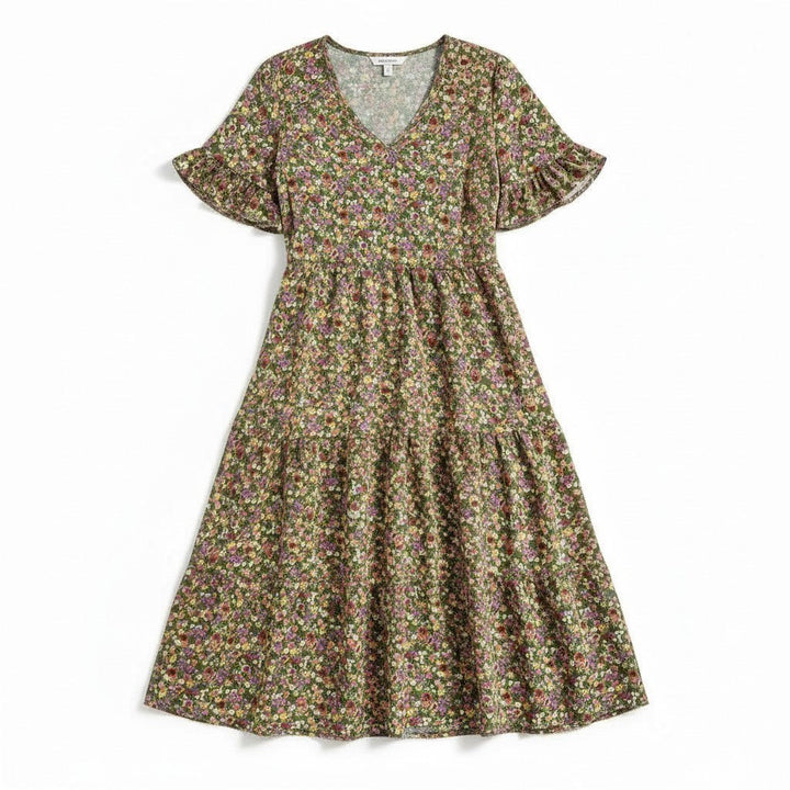 Women’s Floral Midi Dress Lightweight Autumn Casual Dress-Bon Voyage Vintage