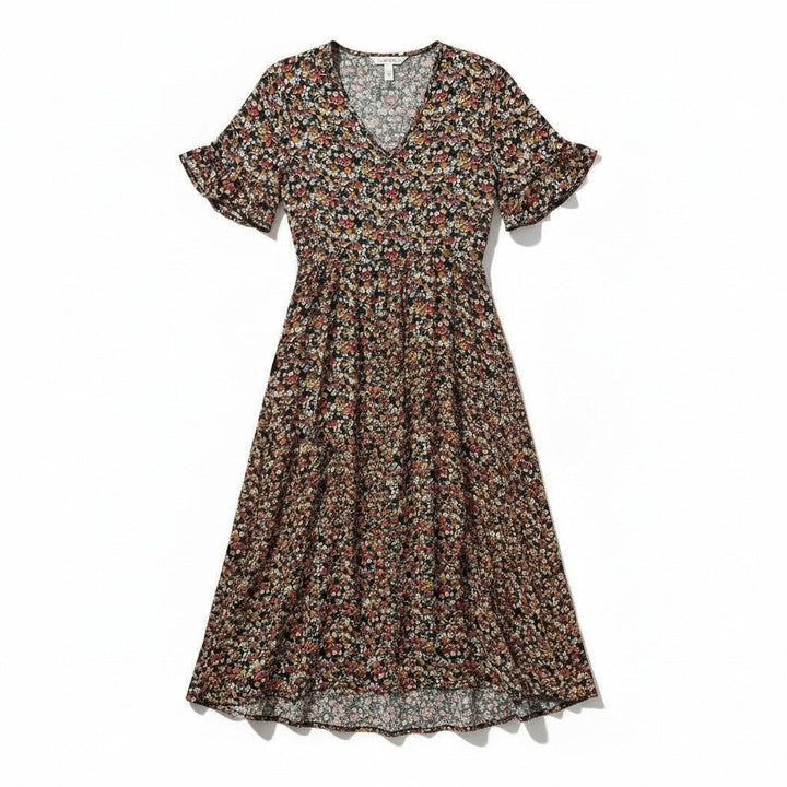 Women’s Floral Midi Dress Lightweight Autumn Casual Dress-Bon Voyage Vintage