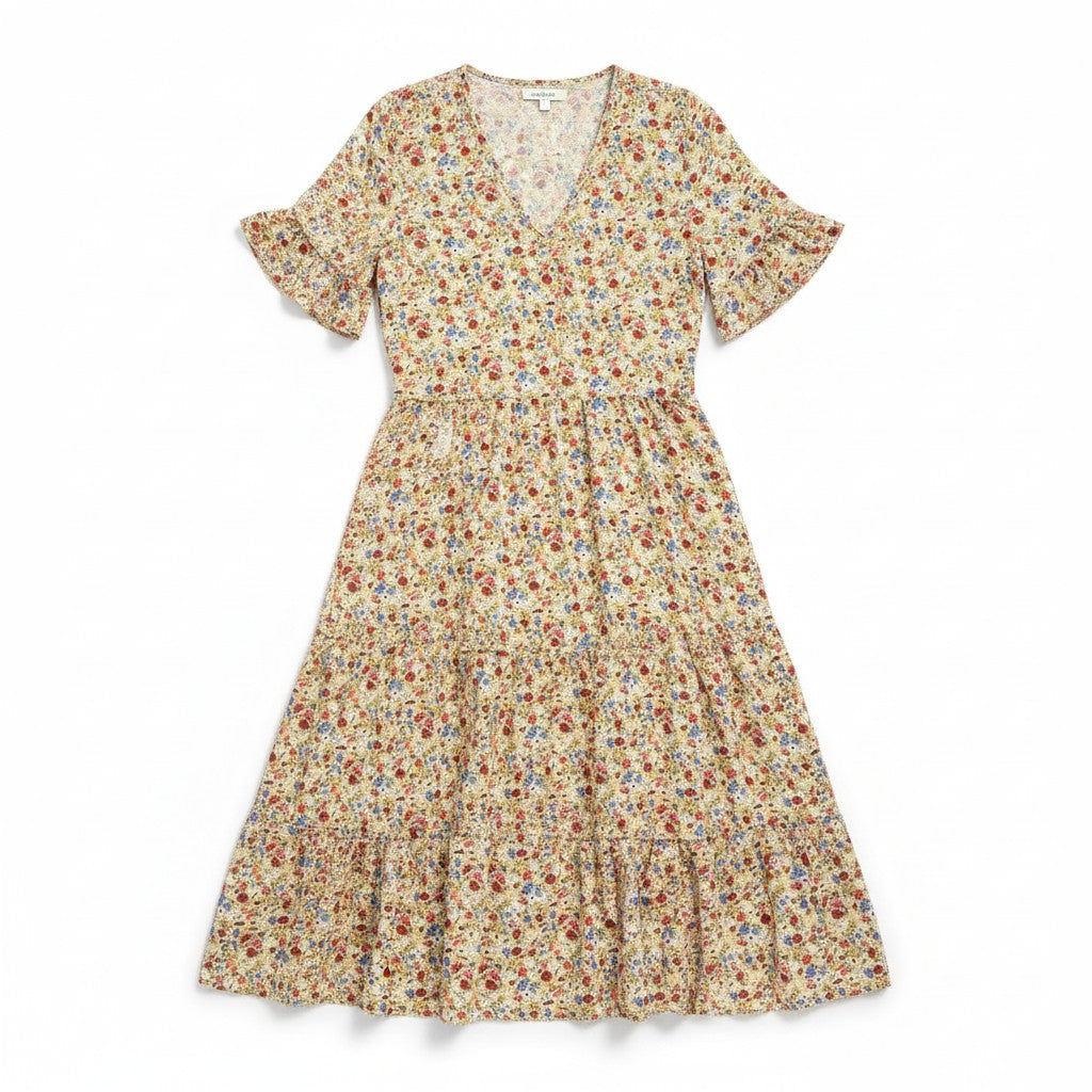 Women’s Floral Midi Dress Lightweight Autumn Casual Dress-Bon Voyage Vintage
