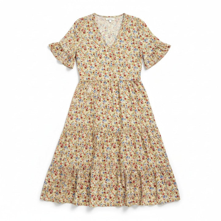Women’s Floral Midi Dress Lightweight Autumn Casual Dress-Bon Voyage Vintage