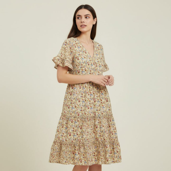 Women’s Floral Midi Dress Lightweight Autumn Casual Dress-Bon Voyage Vintage