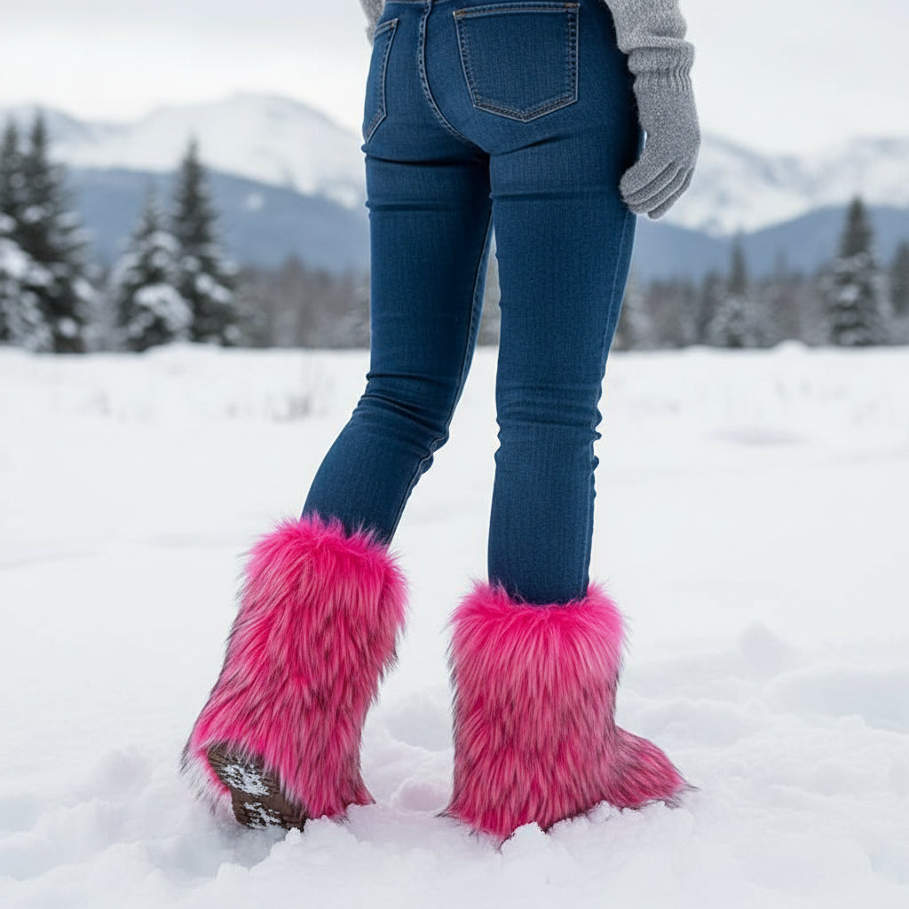 Women’s Fluffy Winter Boots-Bon Voyage Vintage