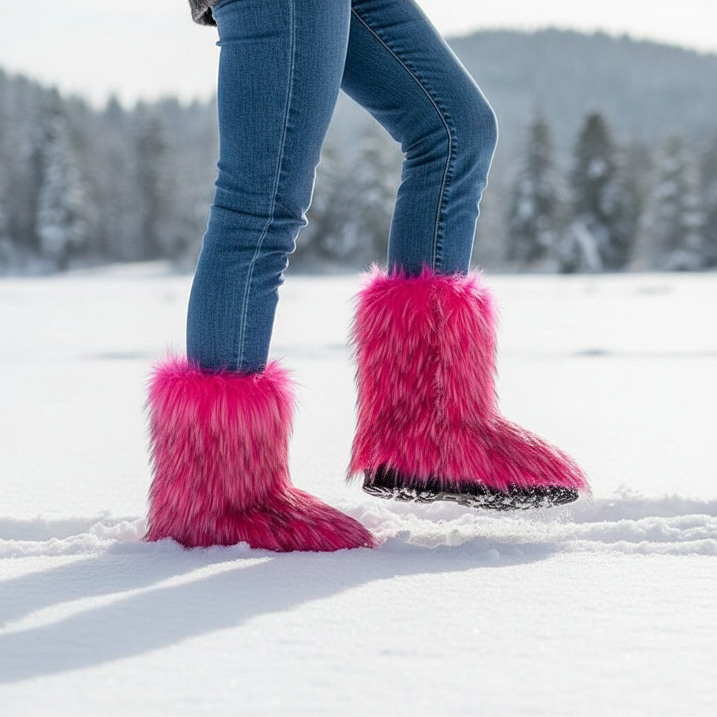 Women’s Fluffy Winter Boots-Bon Voyage Vintage