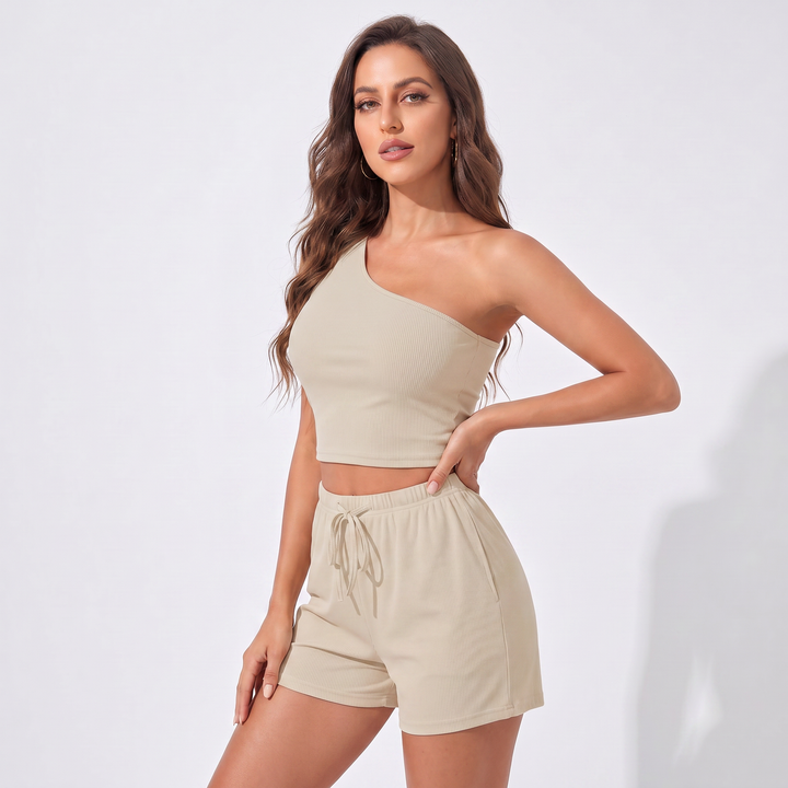 Women’s Four Piece Lounge Set Crop Tops and Wide Leg Pants with Shorts-Bon Voyage Vintage
