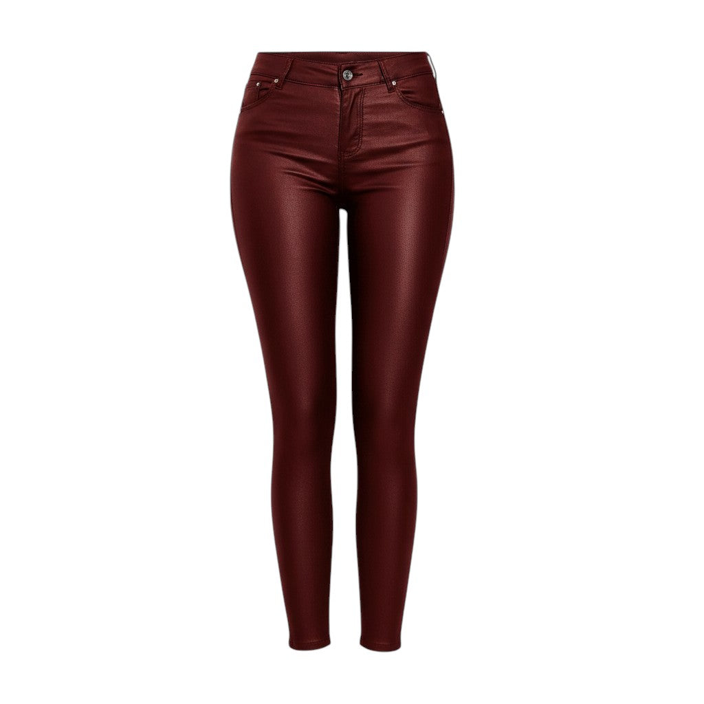 Women’s High-Waist Faux Leather Trousers Pants-Bon Voyage Vintage