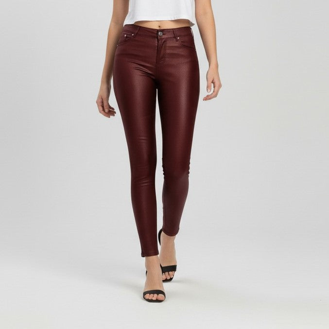 Women’s High-Waist Faux Leather Trousers Pants-Bon Voyage Vintage
