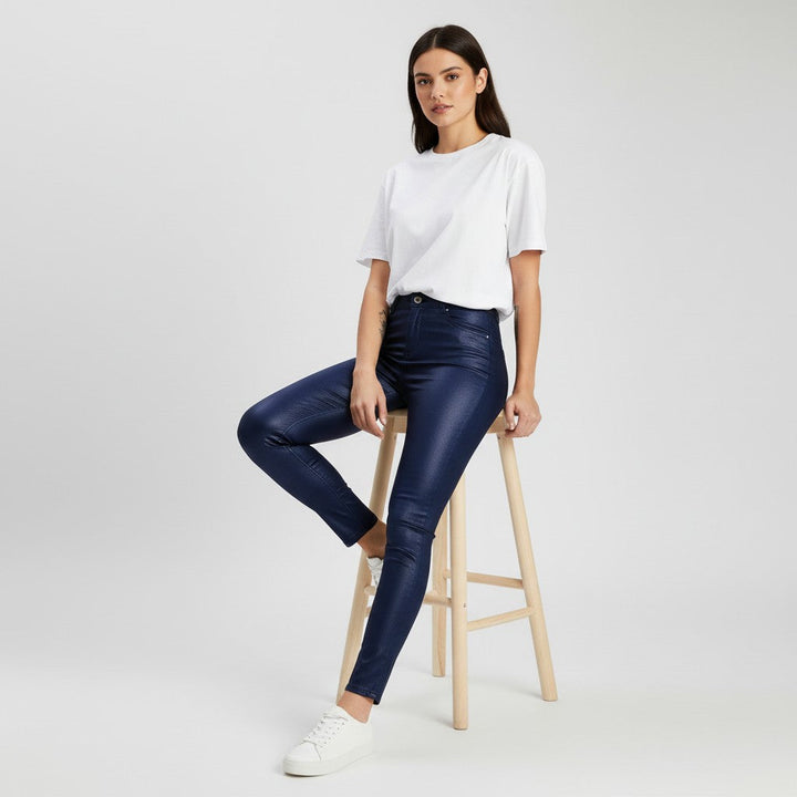 Women’s High-Waist Faux Leather Trousers Pants-Bon Voyage Vintage