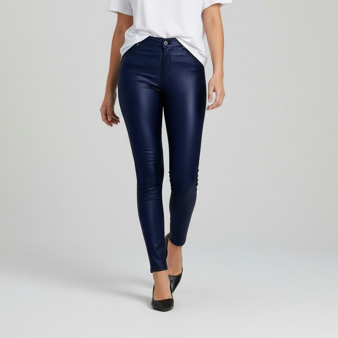 Women’s High-Waist Faux Leather Trousers Pants-Bon Voyage Vintage