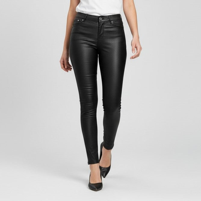 Women’s High-Waist Faux Leather Trousers Pants-Bon Voyage Vintage