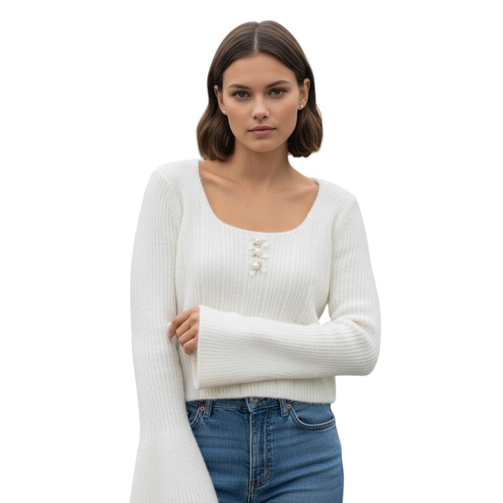 Women’s Knitted Slim-Fit Long-Sleeved Pullover-Bon Voyage Vintage