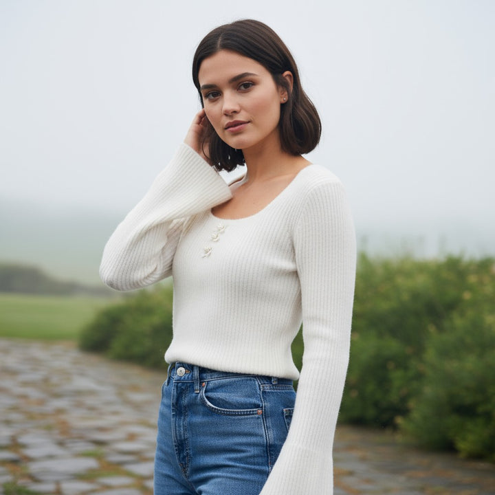 Women’s Knitted Slim-Fit Long-Sleeved Pullover-Bon Voyage Vintage