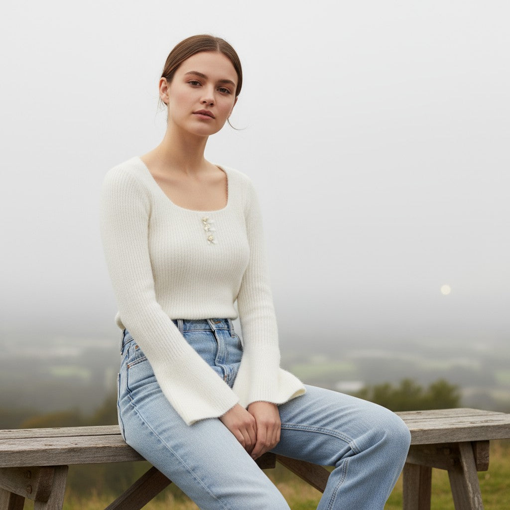 Women’s Knitted Slim-Fit Long-Sleeved Pullover-Bon Voyage Vintage