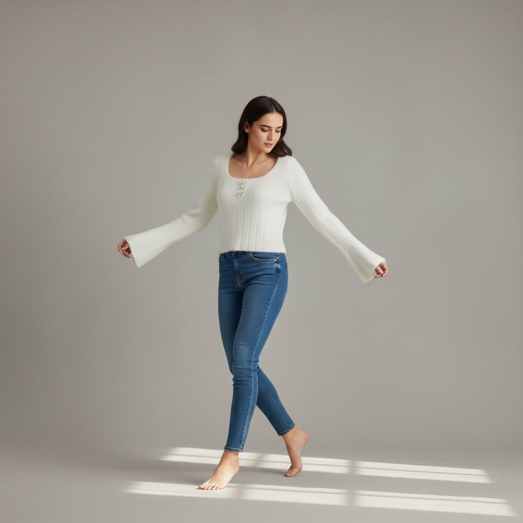 Women’s Knitted Slim-Fit Long-Sleeved Pullover-Bon Voyage Vintage