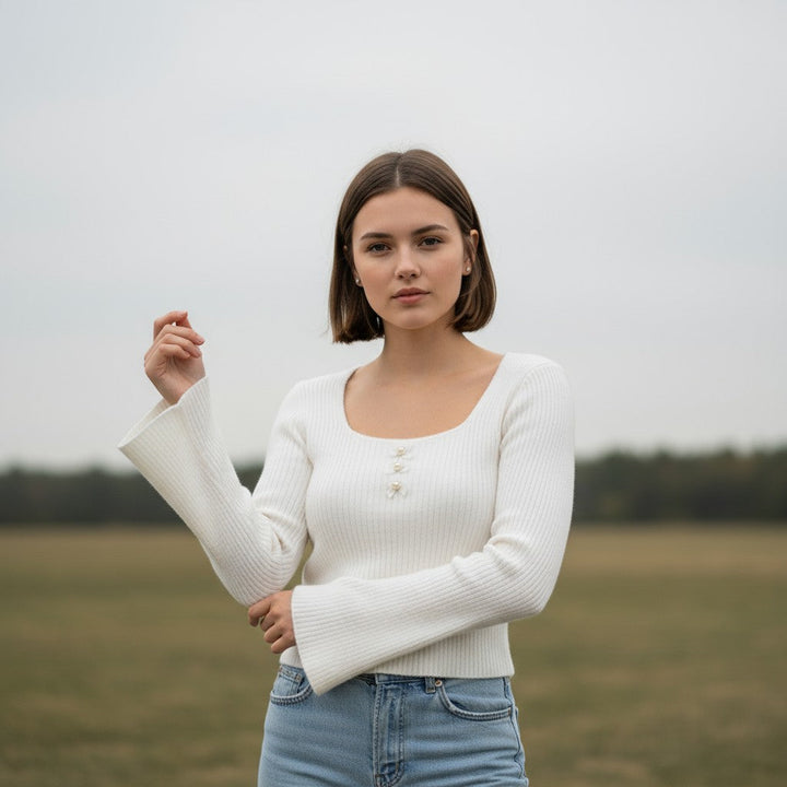 Women’s Knitted Slim-Fit Long-Sleeved Pullover-Bon Voyage Vintage