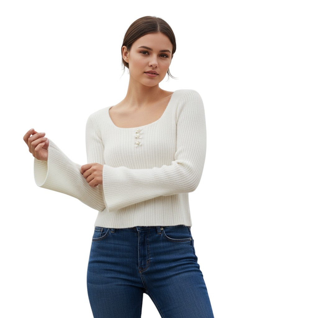 Women’s Knitted Slim-Fit Long-Sleeved Pullover-Bon Voyage Vintage