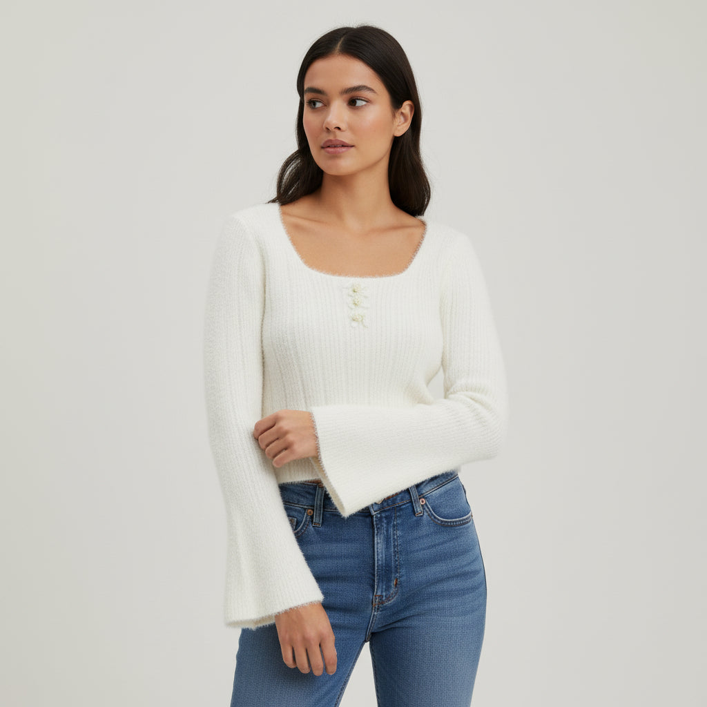 Women’s Knitted Slim-Fit Long-Sleeved Pullover-Bon Voyage Vintage