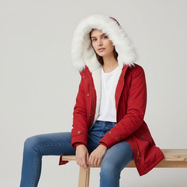 Women’s Long Winter Coat with Hood Fleece-Bon Voyage Vintage