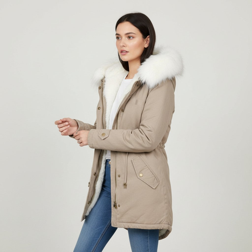Women’s Long Winter Coat with Hood Fleece-Bon Voyage Vintage