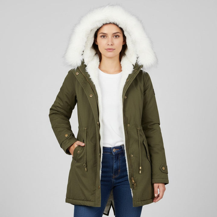 Women’s Long Winter Coat with Hood Fleece-Bon Voyage Vintage