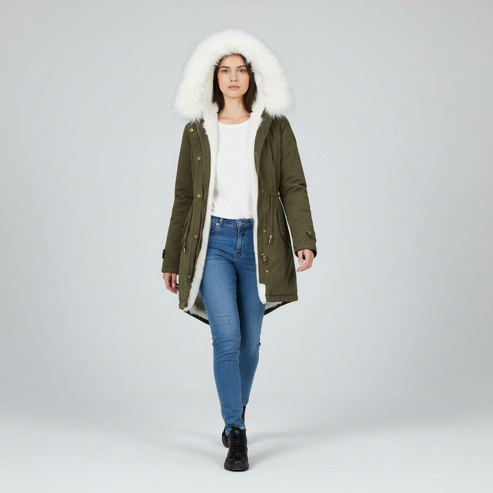 Women’s Long Winter Coat with Hood Fleece-Bon Voyage Vintage