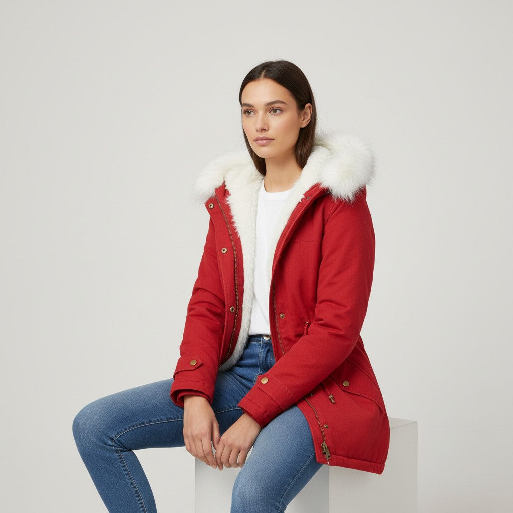 Women’s Long Winter Coat with Hood Fleece-Bon Voyage Vintage