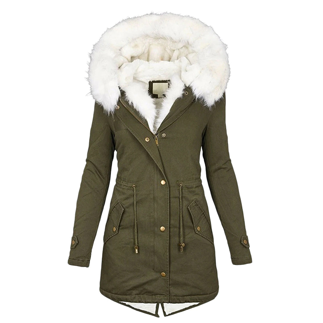 Women’s Long Winter Coat with Hood Fleece-Bon Voyage Vintage