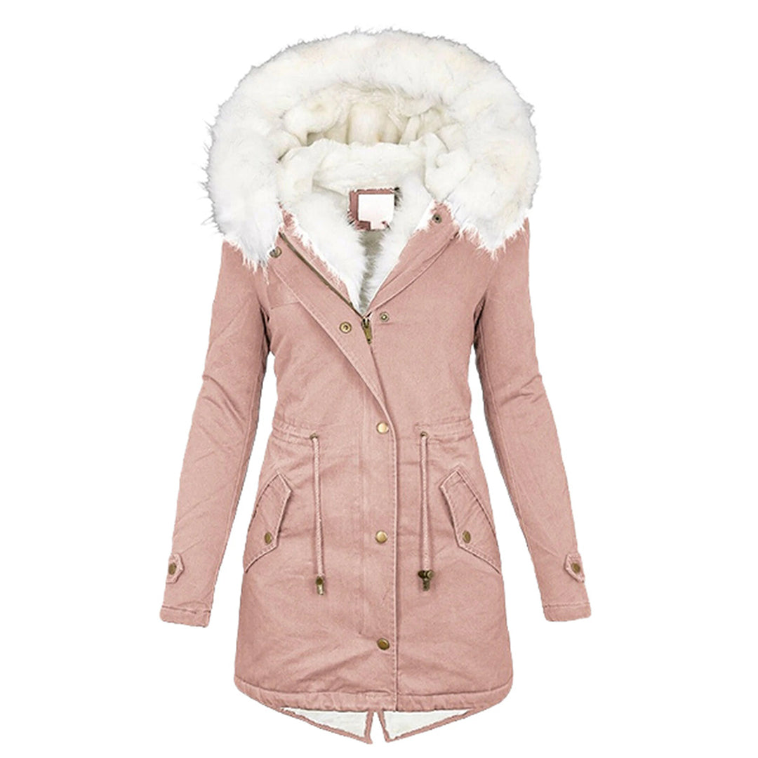 Women’s Long Winter Coat with Hood Fleece-Bon Voyage Vintage
