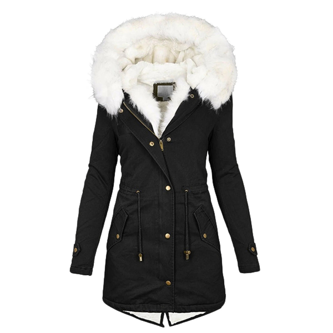 Women’s Long Winter Coat with Hood Fleece-Bon Voyage Vintage